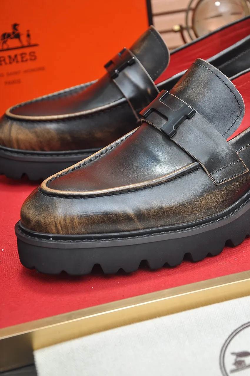 Men's Men's Shoes💰560💶[[HERMES]] (High-end Niuli) New 🍀 HERMES - top version of Ferragamo's classic casual leather shoes! Made of imported original cowhide, the inner top layer is comfortable cowhide lining! Original wear-resistant rubber outsole! High quality products! Code number 38-45 (45 customized)